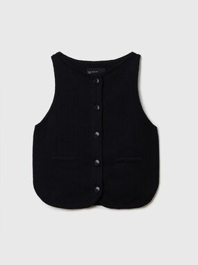 Cordera Black Boat Neck Waistcoat Button Front Vest OS